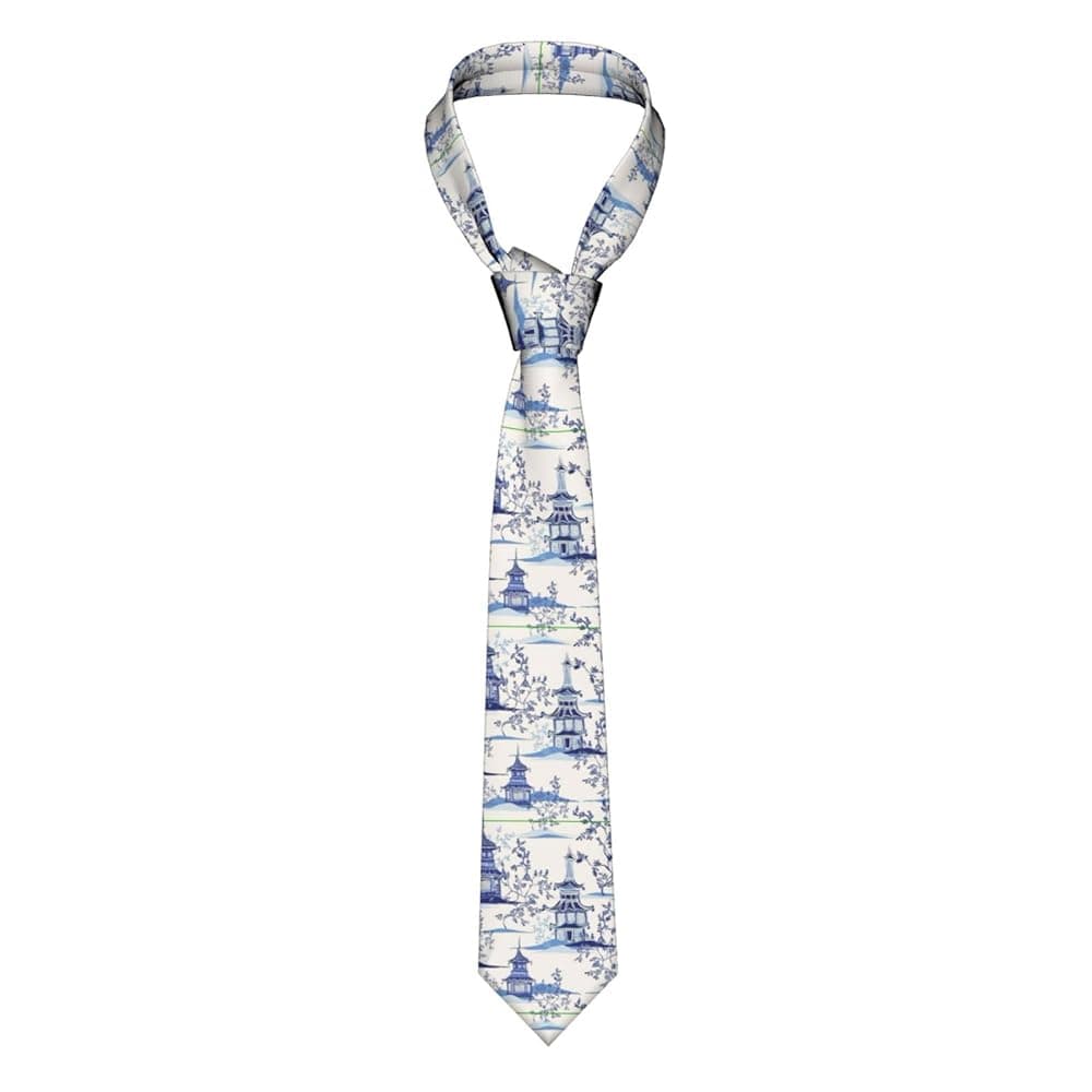 Pagodas Chinoiserie Men'S Fashion Necktie Casual Gentleman Neck Tie For  Office Business Wedding Party Gift