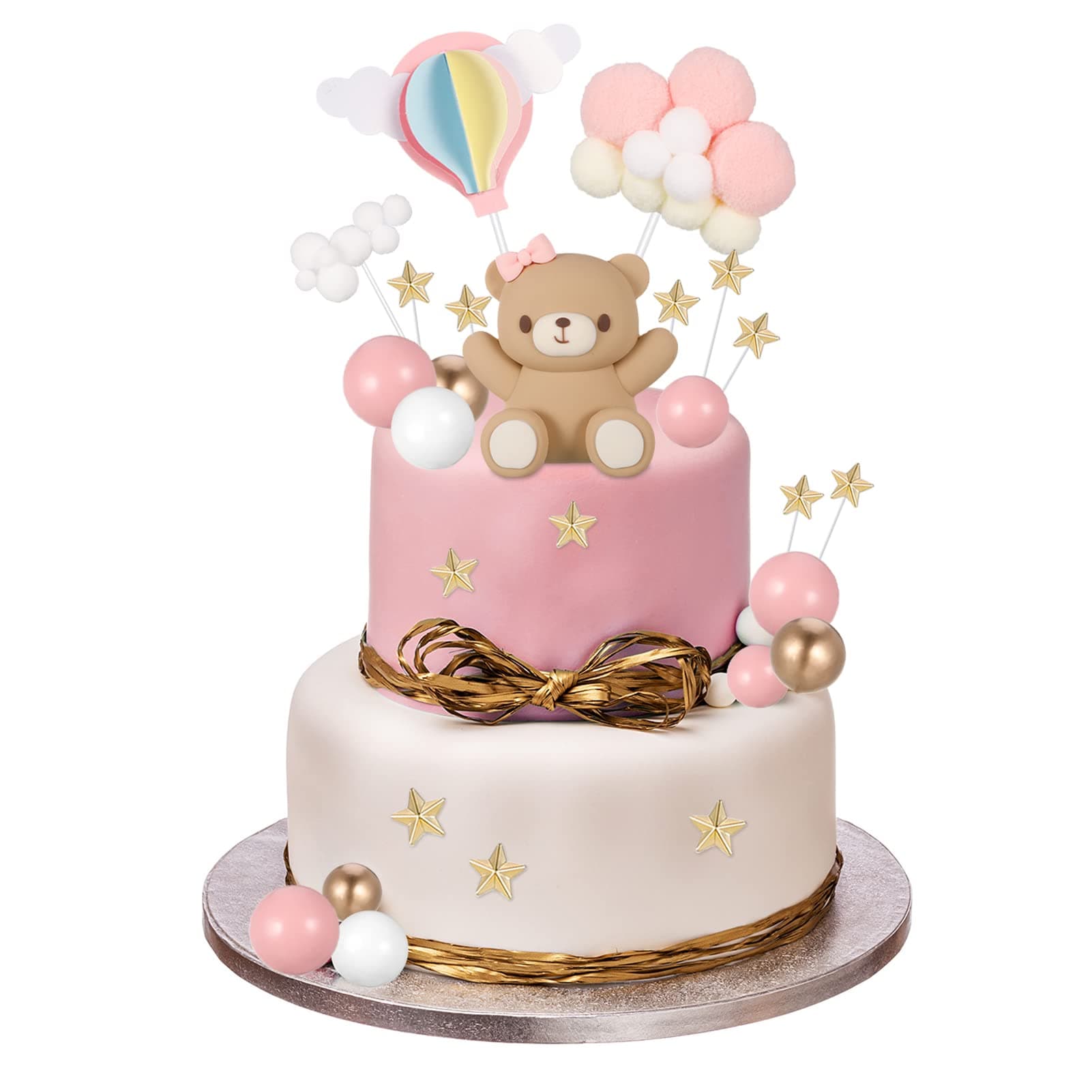 XINRUI 44 PCS Teddy Bear Cake Decoration - Pink Birthday Party ...