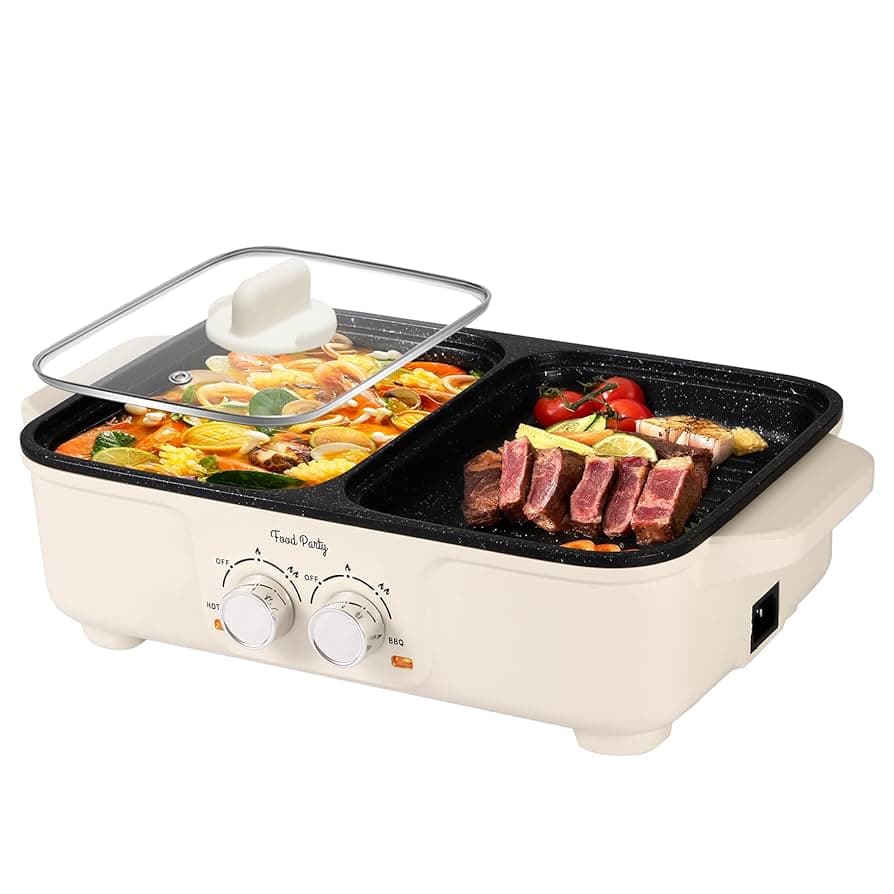 Amazon.com: Food Party Hot Pot Electric Grill 2 in 1 Korean BBQ ...